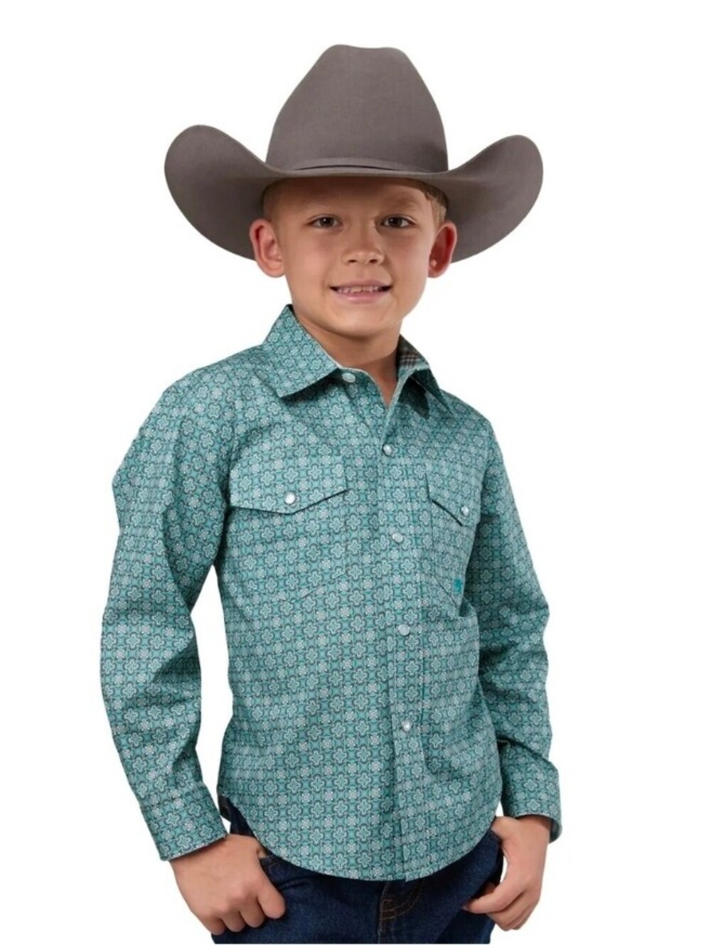 Roper Boys XS 4/5 Blue Foulard Pearl Snap Western Cowboy Shirt NWT